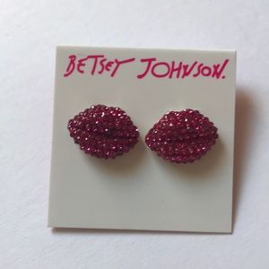 Betsey Johnson lips rhinestone stud earrings new
